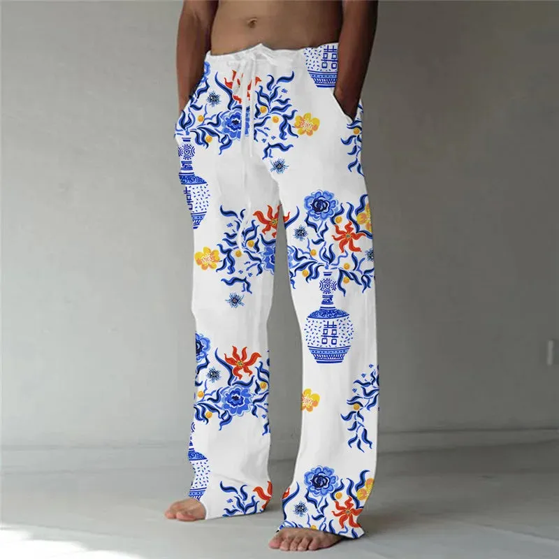 Wiaofellas  -  New Fashion Summer Linen Pants Men Trouser Spring Autumn Men Floral Print Joggers Male Casual Summer Pants Mens Sweatpants