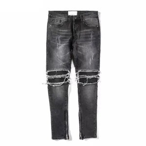 Wiaofellas Pleated on Knee Men's Jeans 2021 High Street Motorcycle Denim Pants Men Full Length