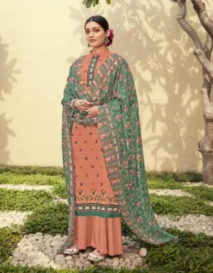 Women Orange Unstitched Lawn Cotton Suits Dress Material