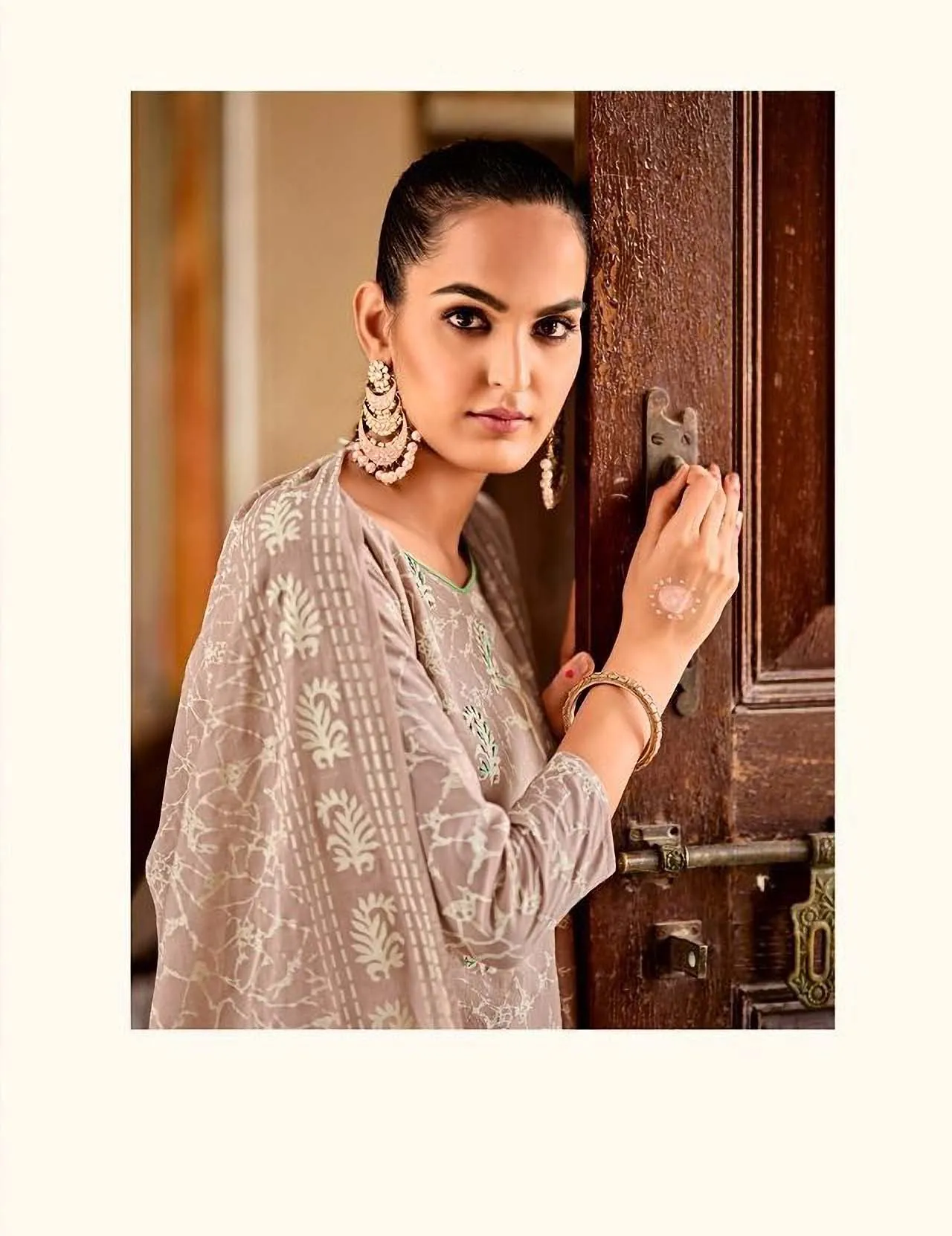 Women's Bown Unstitched Pure Cotton Suit Material with Embroidery