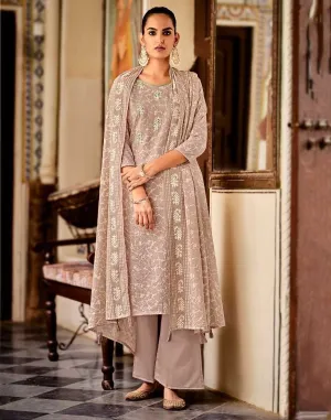 Women's Bown Unstitched Pure Cotton Suit Material with Embroidery