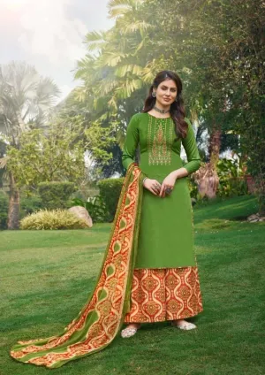 Women's Green Unstitched Cotton Salwar Suits Dress Material