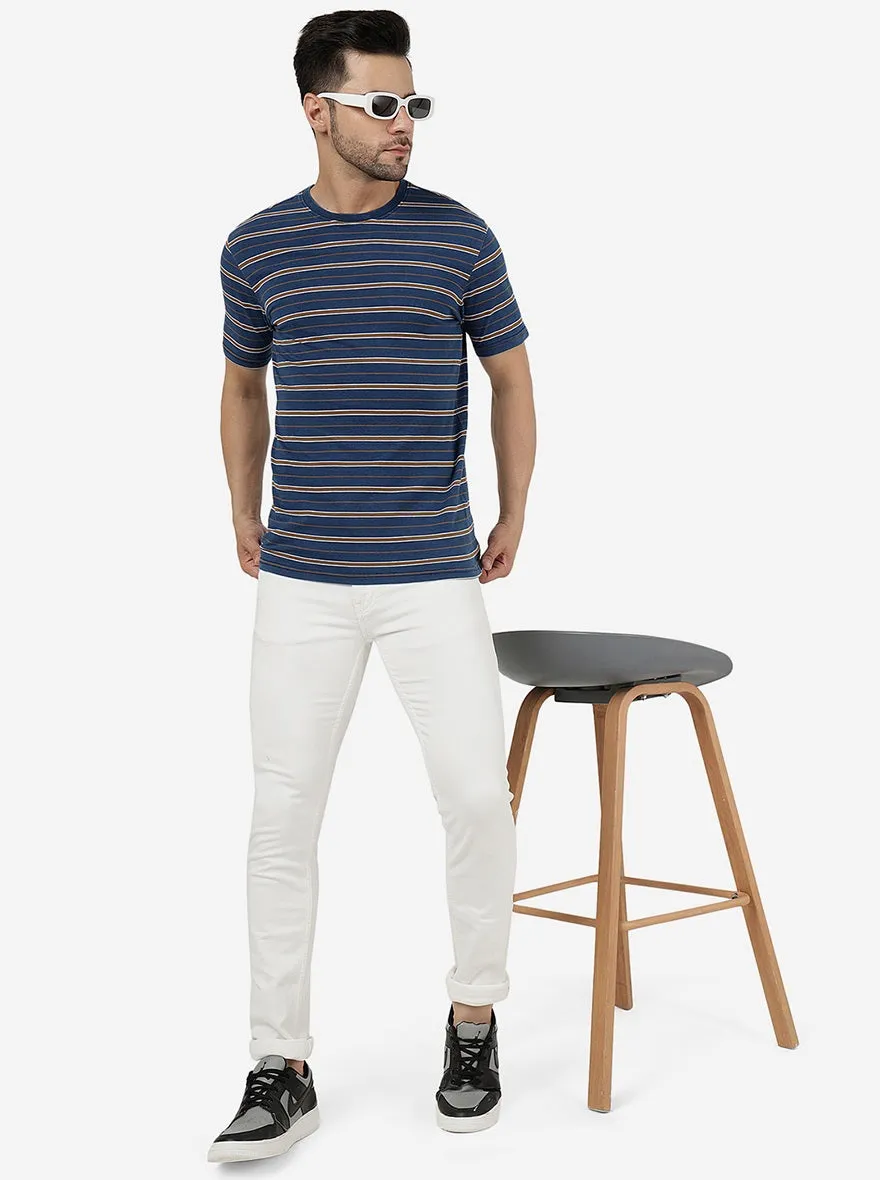 Yellow & Blue Striped Slim Fit T-Shirt | JadeBlue