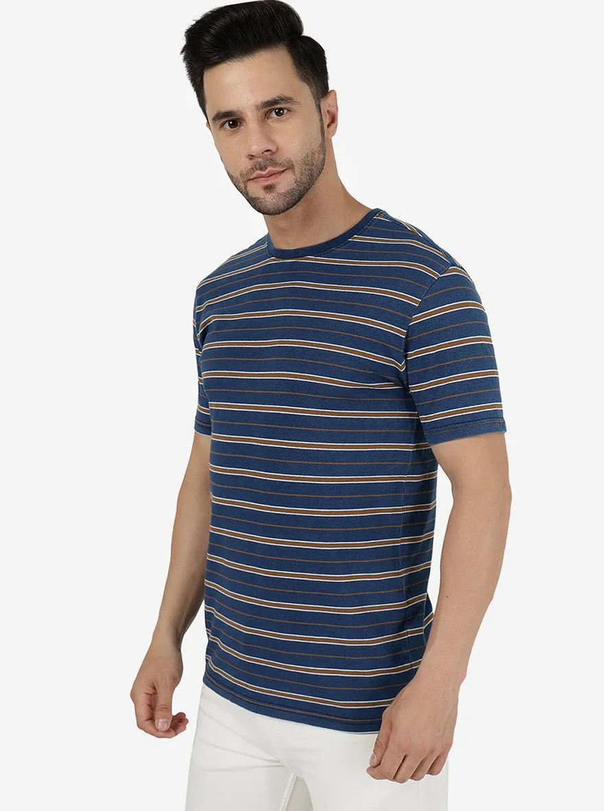 Yellow & Blue Striped Slim Fit T-Shirt | JadeBlue