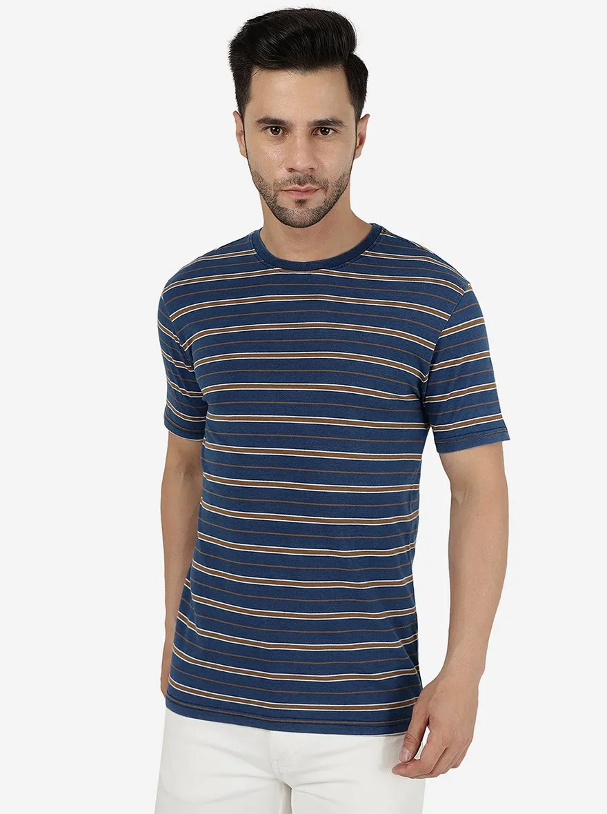 Yellow & Blue Striped Slim Fit T-Shirt | JadeBlue