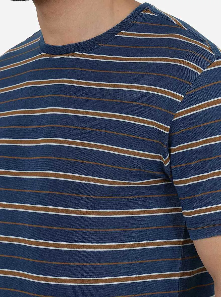 Yellow & Blue Striped Slim Fit T-Shirt | JadeBlue