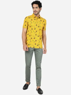 Yolk Yellow Printed Slim Fit Polo T-Shirt | JadeBlue