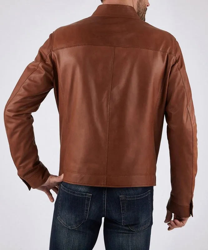 Zephyr Tan Leather Biker Jacket