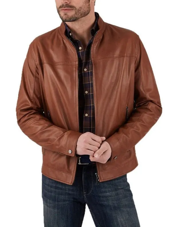 Zephyr Tan Leather Biker Jacket