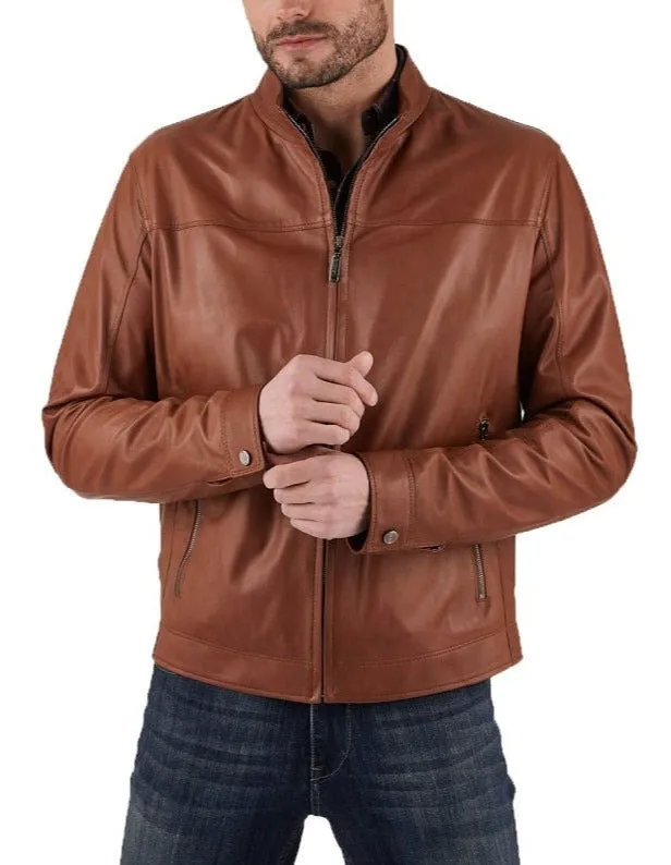 Zephyr Tan Leather Biker Jacket